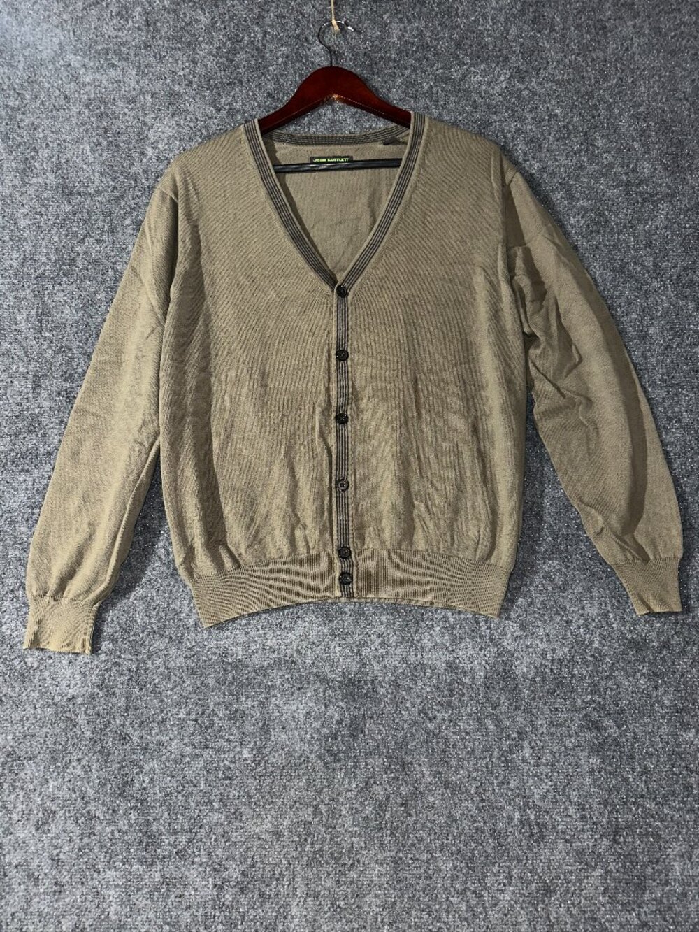 John Bartlett Sweater Mens Large Cardigan Green Cotton Button Up Long Sleeve